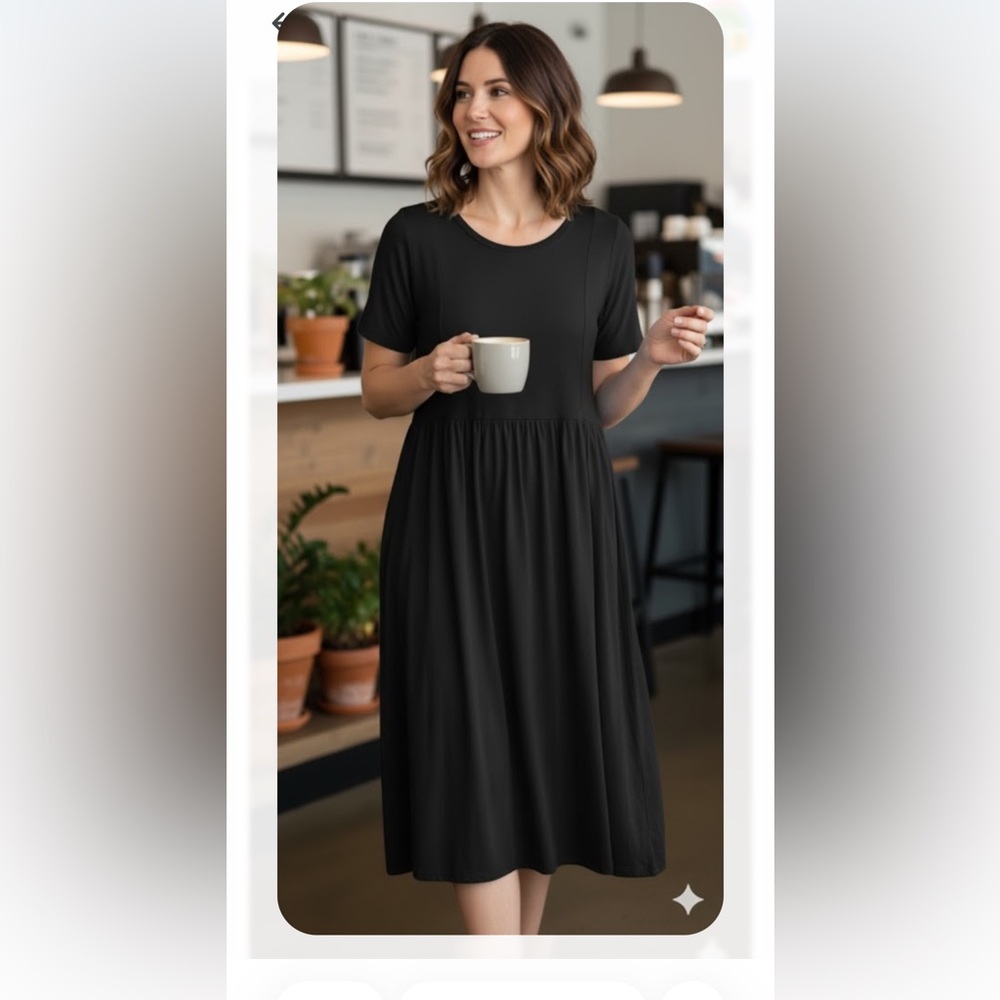 LOGO by Lori Goldstein Black Sheath Midi Dress